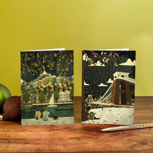 Bristol Christmas Card Set of 8 | Rainbow Houses | Clifton Suspension Bridge View