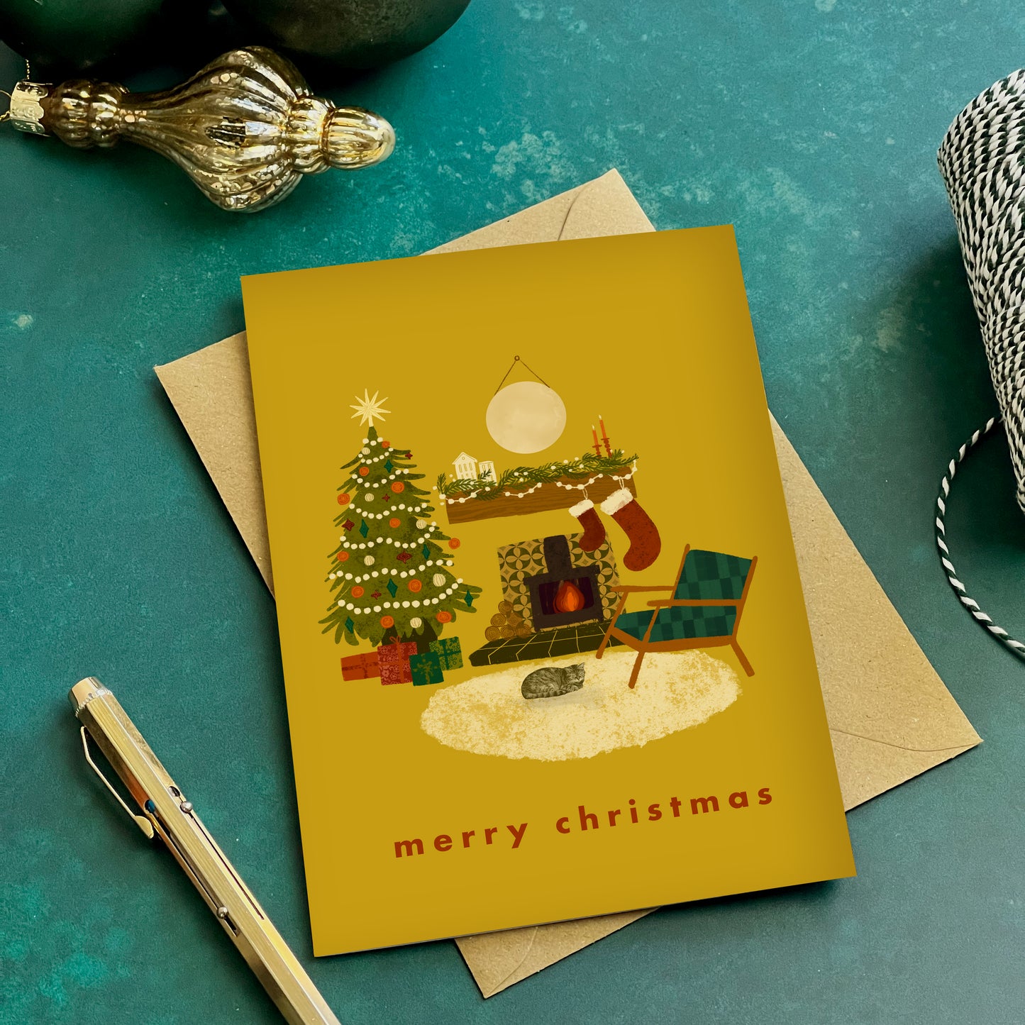 Cosy Fireplace Christmas Card