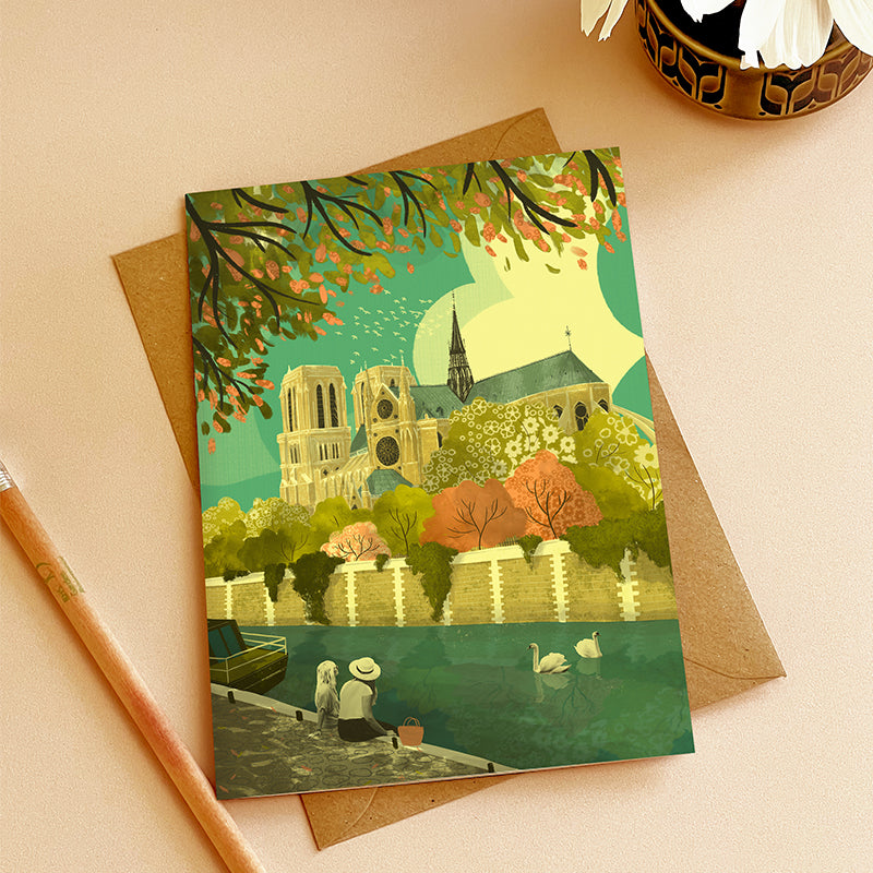 Paris Notre Dame Gardens Greeting Card