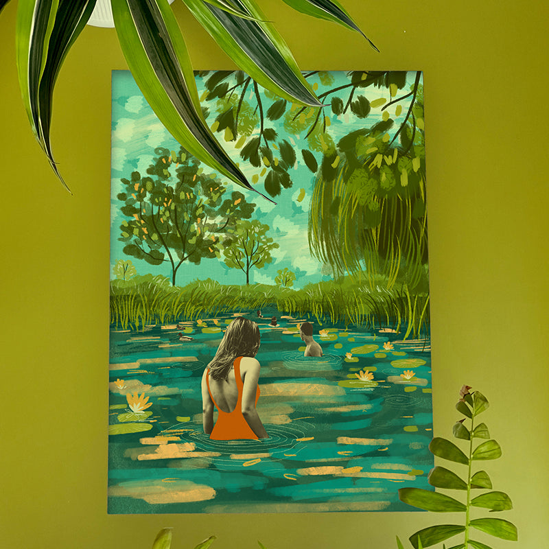 Wild River Swimming A3 Print