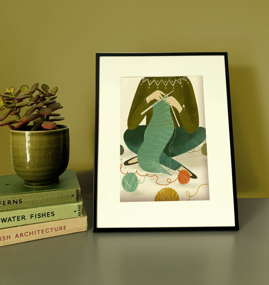 Knitting Small Framed 7 x 5 Print