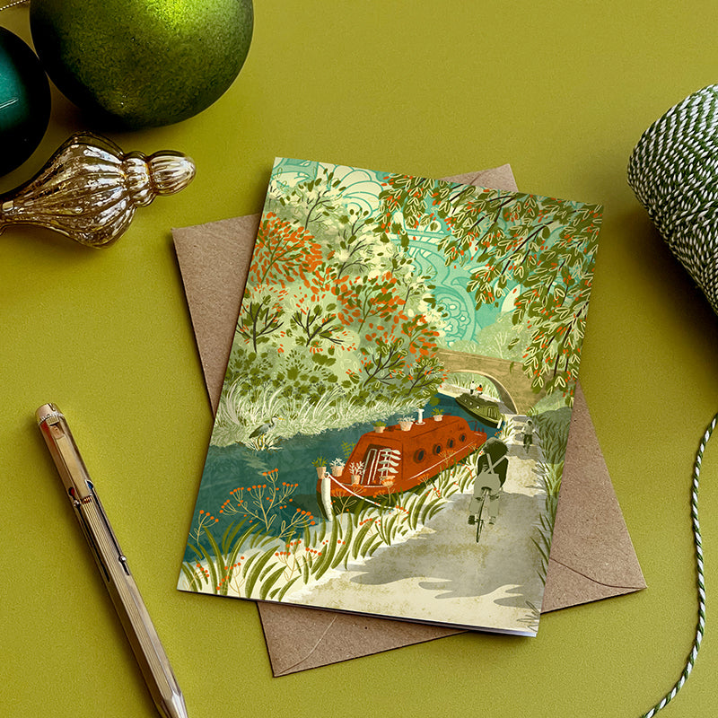 Winter Canal Boat Card