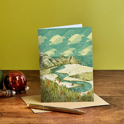 Christmas Three Cliffs Bay Card
