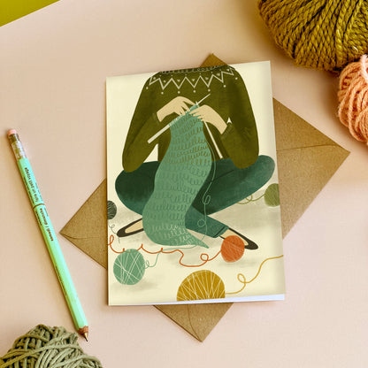 Knitting Girl Card