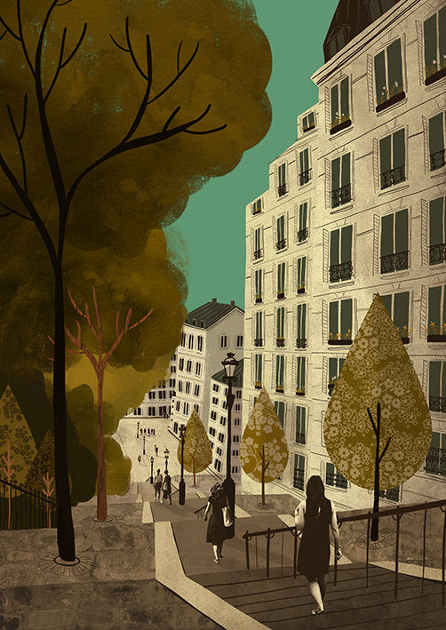 Paris Steps to Montmartre A3 Print