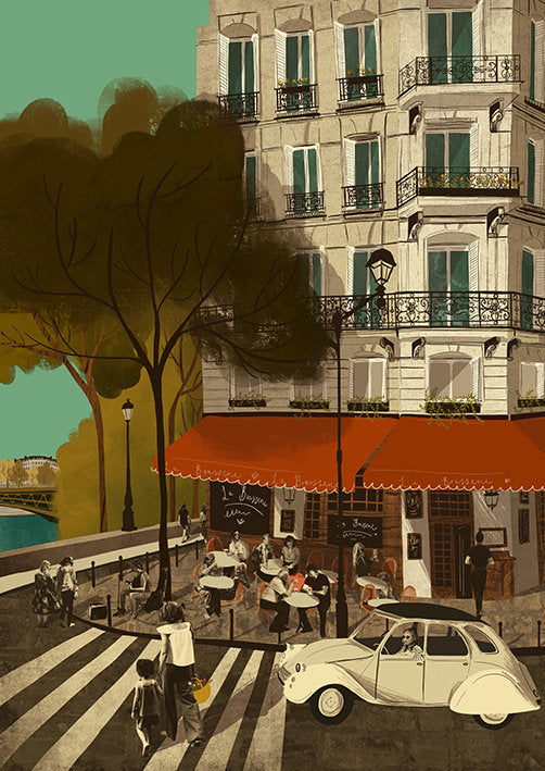 Paris Cafe in Île Saint-Louis A3 Print